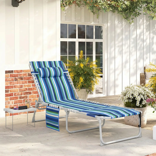 Folding Outdoor Lounge Chair, With Face Hole And Side Table, Blue Stripe Lounger Chairs Blue Stripe, Light Grey at Gallery Canada