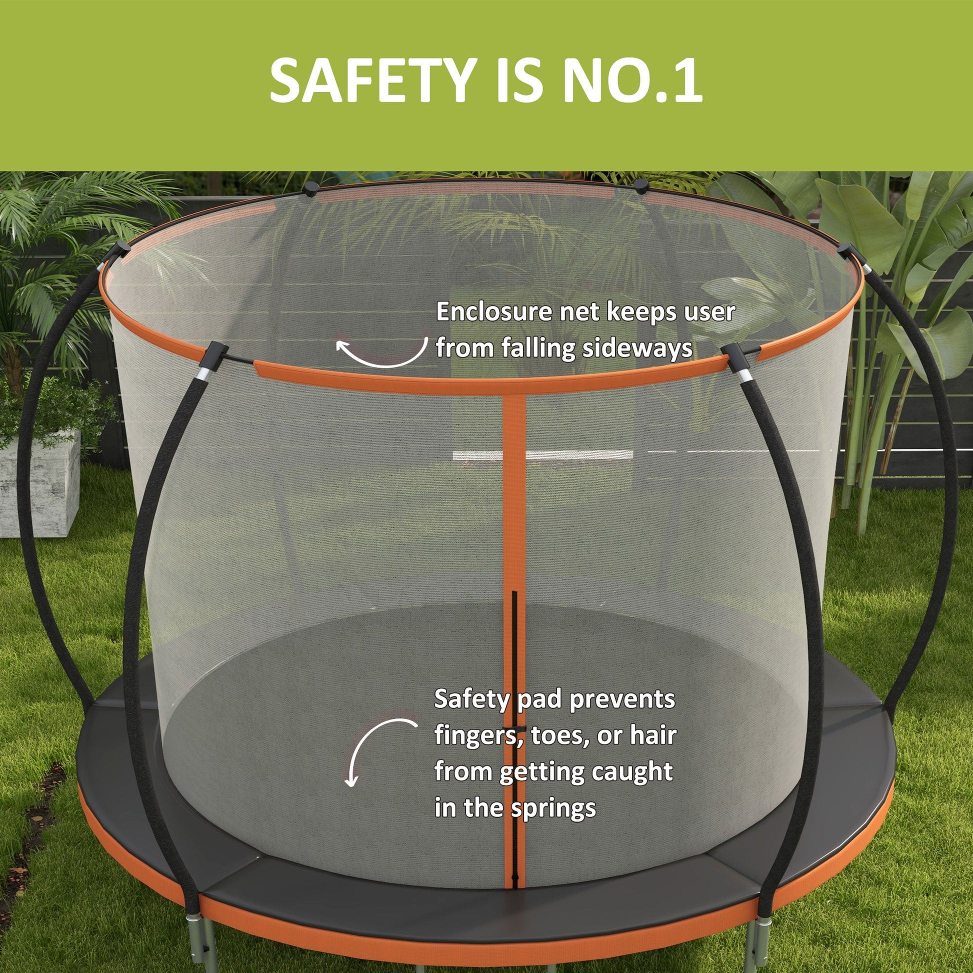 8ft Outdoor Trampoline with Enclosure Net and Ladder, Backyard Fitness Trampoline for Teens and Adults at Gallery Canada