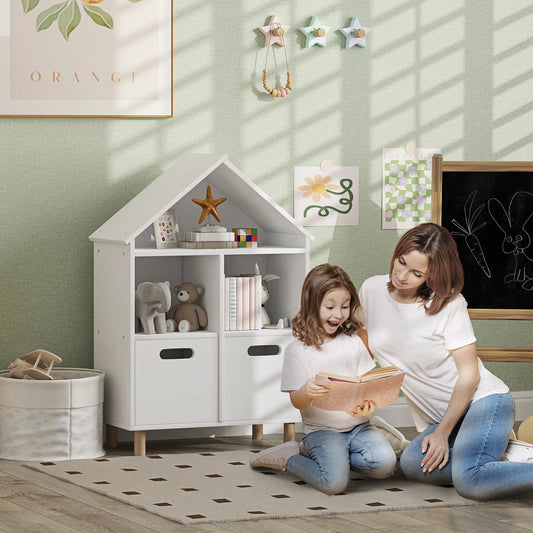 3 Tier Kids Bookshelf, 2 Drawers, for Bedroom, White Small Bookshelves White at Gallery Canada