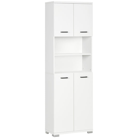 Bathroom Cabinet, Freestanding Linen Cabinet with Open Shelves and Cupboards, 23.6"x13.2"x72", White - Gallery Canada