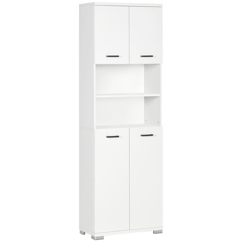 Bathroom Cabinet, Freestanding Linen Cabinet with Open Shelves and Cupboards, 23.6