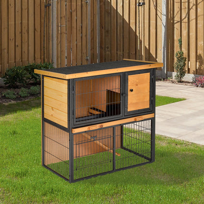 Rabbit Hutch Pet House Bunny Cage Small Animal Habitat with Asphalt Openable Roof for Outdoor 35.25" x 17.75" x 32" Light Yellow at Gallery Canada