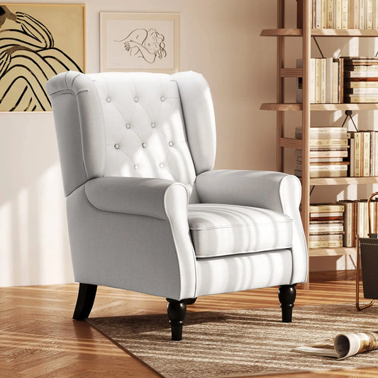 Fabric Accent Chair, Button Tufted Armchair, Upholstered Wingback Chair, White Accent Chairs Cream at Gallery Canada