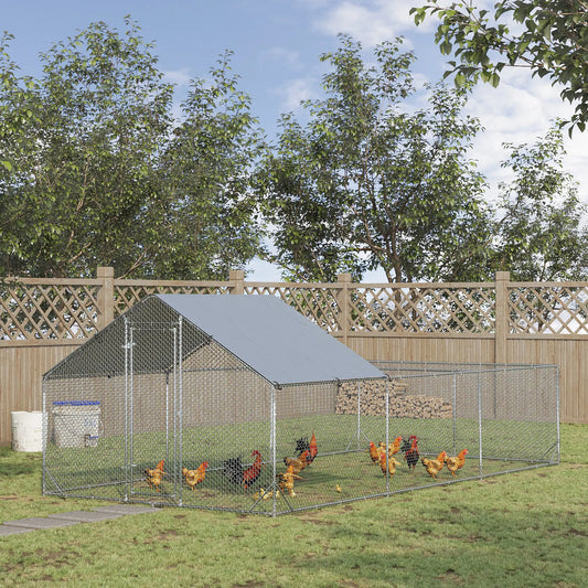 19.7' x 9.8' Metal Chicken Run, Waterproof Anti-UV Cover Chicken Coops Silver, Silver Grey at Gallery Canada