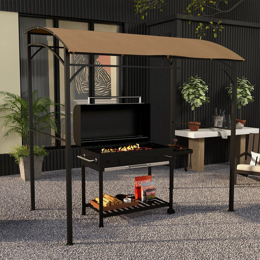 7' x 5' Garden Grill Canopy, Steel Frame, Dark Brown BBQ Grill Gazebos Dark Brown at Gallery Canada