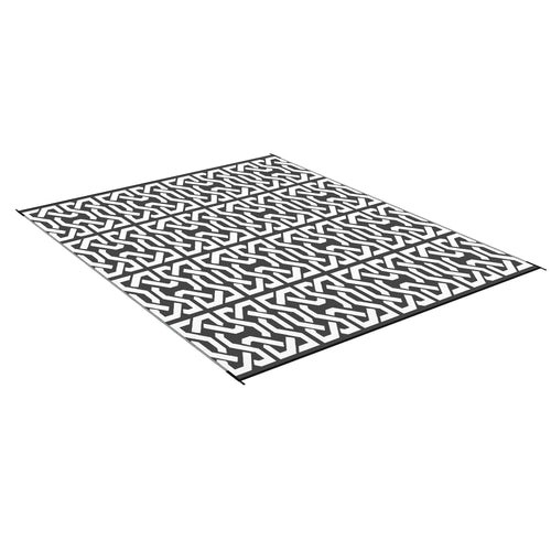 Reversible Outdoor Rug Waterproof Plastic Straw RV Rug with Carry Bag, 8' x 10', Black and White Chain