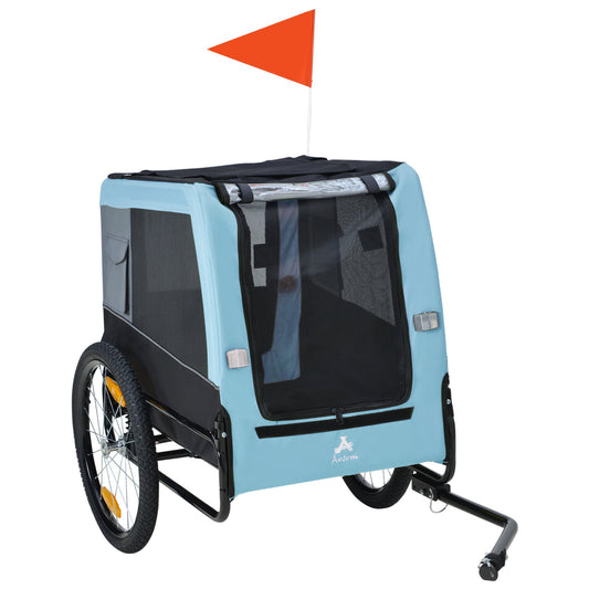 Dog Bike Trailer with Suspension System, Hitch, Pet Bicycle Trailer for Medium Dogs with 20" Wheels, Storage Pockets, Safey Leash, Reflectors, Flag, Light Blue - Gallery Canada
