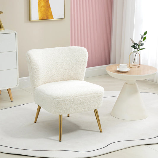 Lounge Chair With Soft Upholstery, Gold Legs, White Accent Chairs White at Gallery Canada