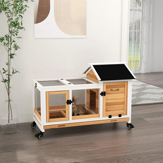 Cage à lapin avec roues, rampe, parcours, bac, intérieur extérieur, jaune