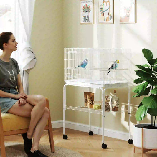 46" H Bird Cage, Large Parakeet Cage, White