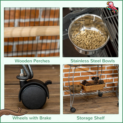 66" Bird Cage Parrot Cage for Conures, Cockatiels, Parrotlet with Play Top, Rolling Stand, Pull Out Tray, Storage Shelf at Gallery Canada