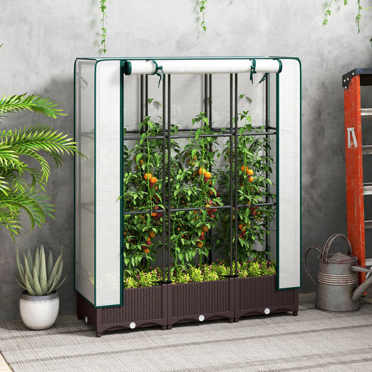 Raised Garden Bed Kit with Trellis, PE Cover, Zipper Door, 47 x 16 x 50 Inch Raised Garden Beds Brown, White at Gallery Canada