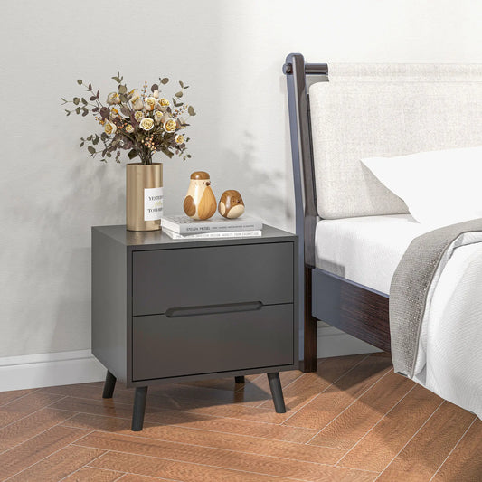 Modern Nightstand, Night Table with 2 Drawers, Bed End Table with Solid Wood Legs for Bedroom Bedside Tables Black at Gallery Canada