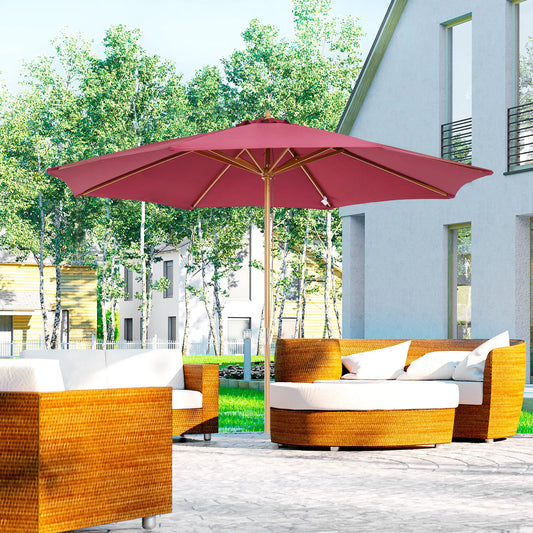10' x 8' Bamboo Round Patio Umbrella, Wine Red Sun Umbrellas Wine Red, Teak at Gallery Canada