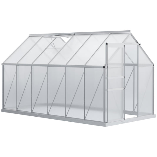 6' x 12' x 6.5' Walk-in Greenhouse, Polycarbonate Greenhouse with Adjustable Roof Vent, Base, Sliding Door, Clear at Gallery Canada