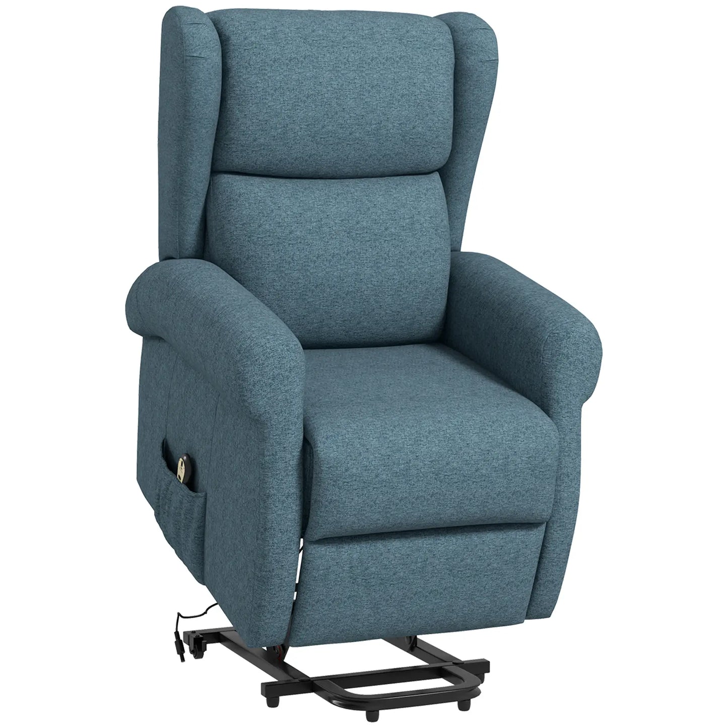Wingback Lift Chair, Power Recliner with Footrest, Remote, Side Pockets, Blue Electric Power Lift Chairs at Gallery Canada
