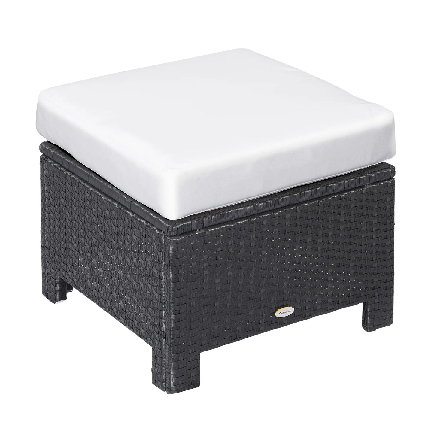 Patio Rattan Ottoman, Outdoor Wicker Footrest with Cushion, White Patio Furniture Sets at Gallery Canada