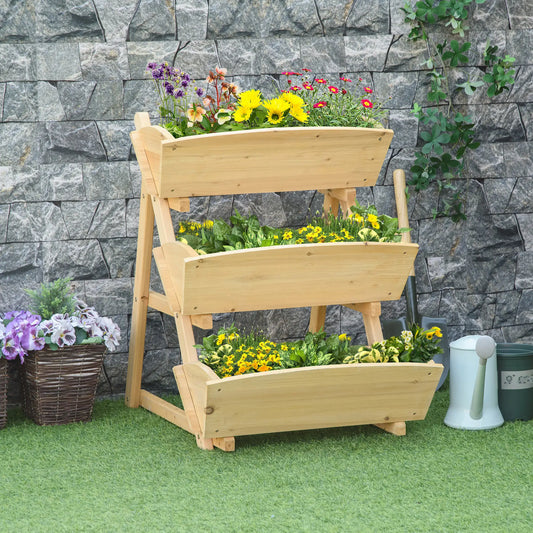 3 Tier Raised Garden Bed, Wooden Elevated Planter Box Kit Elevated Garden Beds Light Brown at Gallery Canada