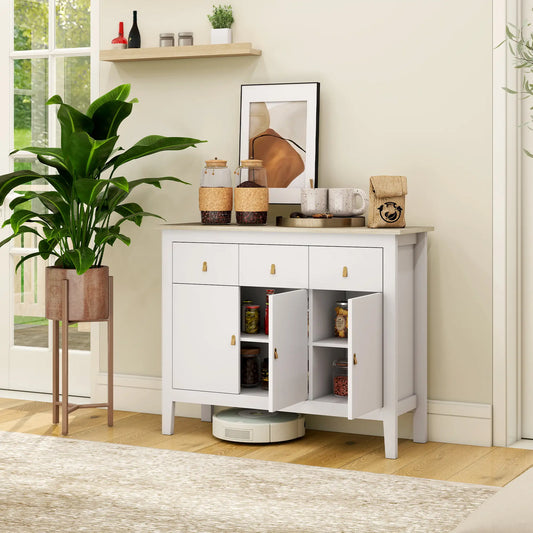 40" Sideboard Buffet Cabinet, 3 Drawers, 2 Adjustable Shelves, White Storage Cabinets White, Oak at Gallery Canada