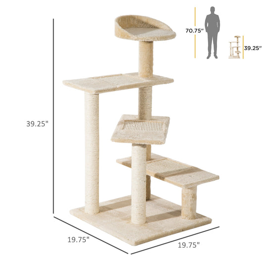 39” Scratching Cat Tree Scratcher Revolving Steps Climbing Tower Post Pets Furniture Beige at Gallery Canada