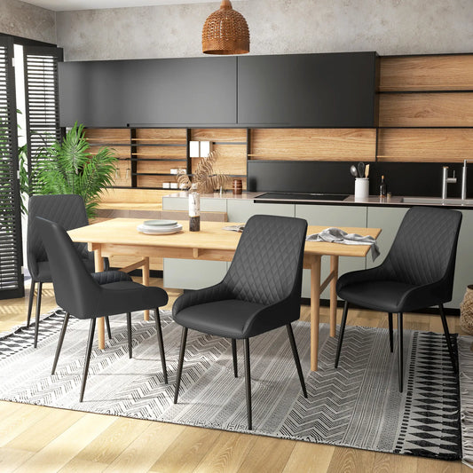 Modern Dining Chairs Set of 4, PU Leather, Metal Legs, Black Bar Stools Black at Gallery Canada