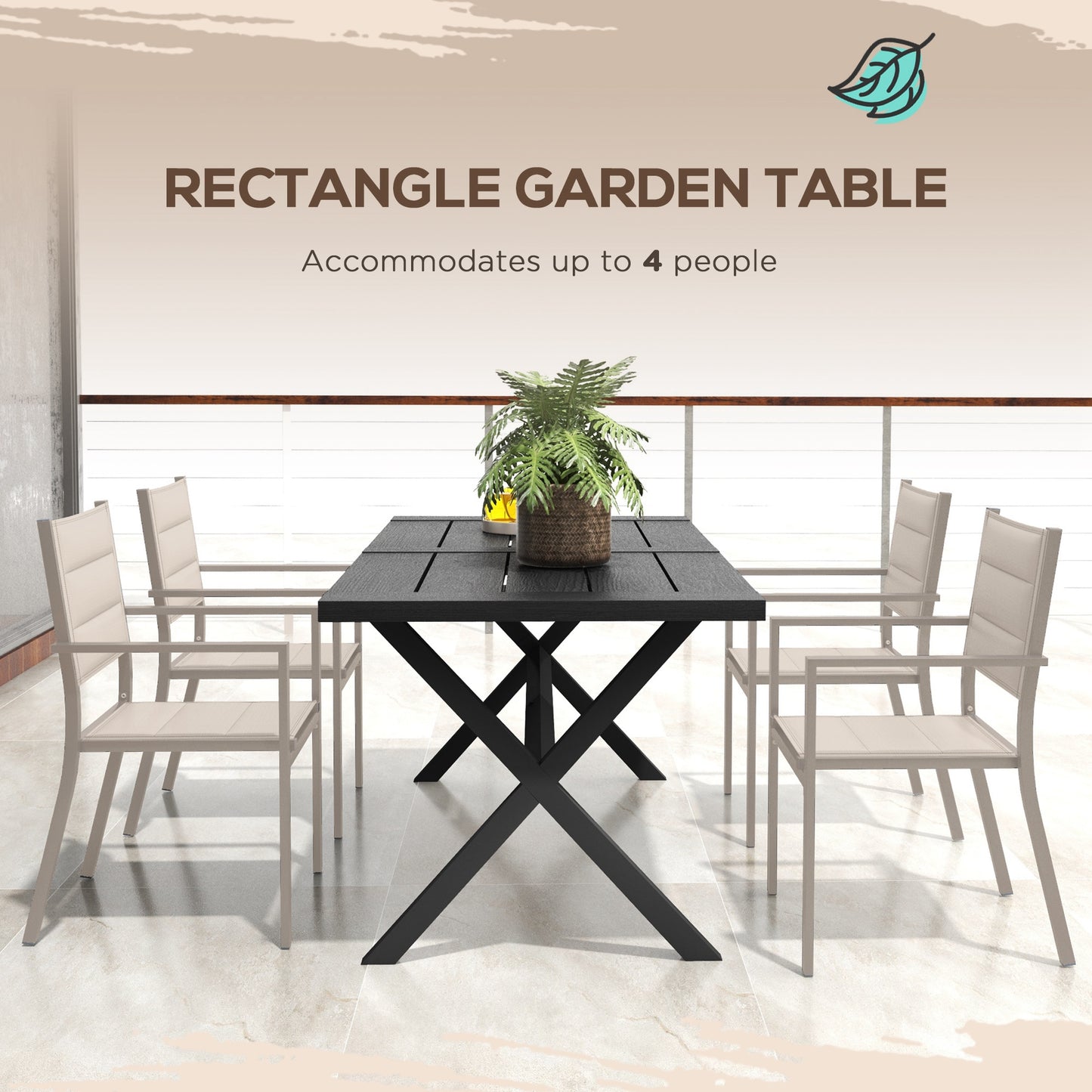 71" Outdoor Dining Table with X Shape Legs, Aluminium Frame Rectangular Darden Table for 4, for Backyard, Black