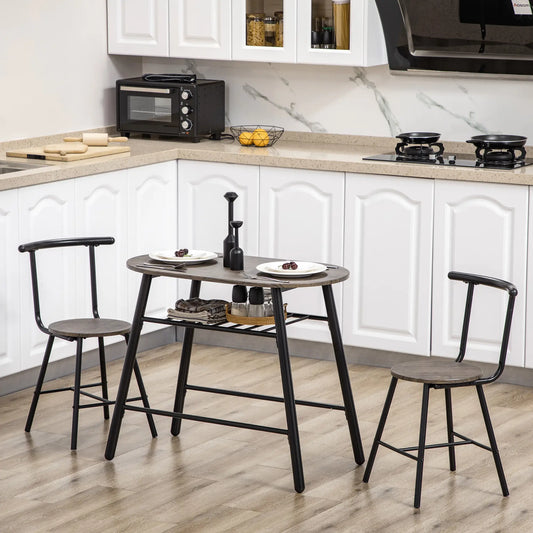 3-Piece Oval Dining Table Set, 2 Chairs, Metal Frame, 35.4" x 19.7" x 29.5" Bar Sets Black & Brown at Gallery Canada