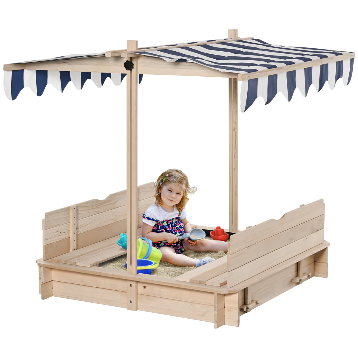 Kids Wooden Sandbox, Outdoor Playset, Adjustable Canopy, Convertible Bench, 3-7 Years Sandboxes & Accessories at Gallery Canada