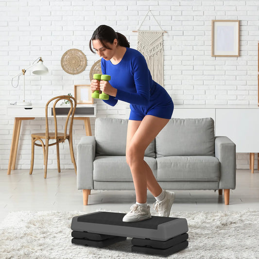 Adjustable Exercise Step Platform, 3-Level, 4", 6", 8", 550lbs, Grey