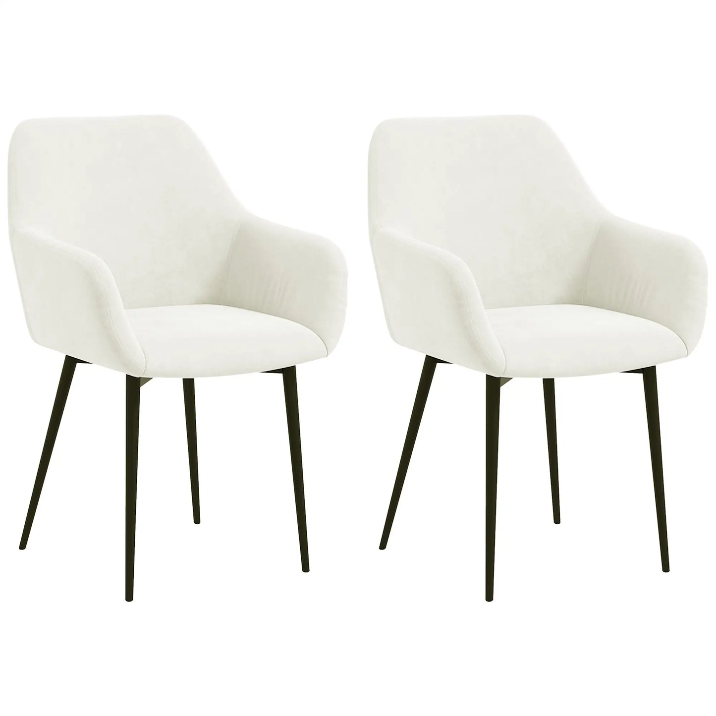 Velvet Fabric Dining Chairs Set of 2, Steel Legs, Cream White Dining Chairs at Gallery Canada