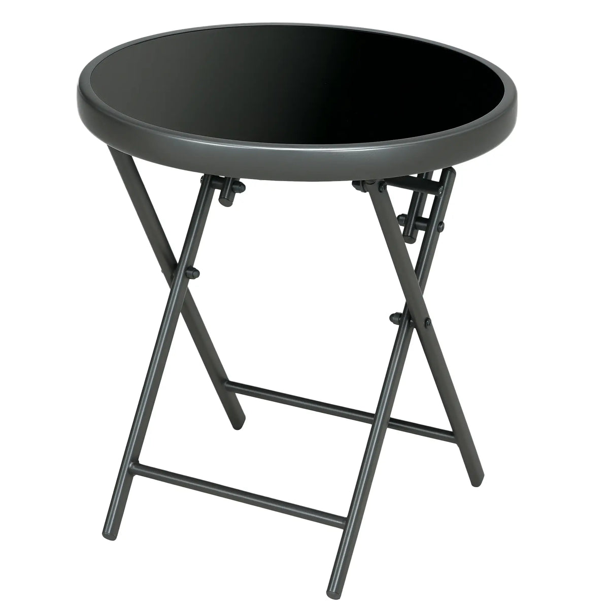 Table pliante ronde extérieure de 18", dessus en verre trempé, noir