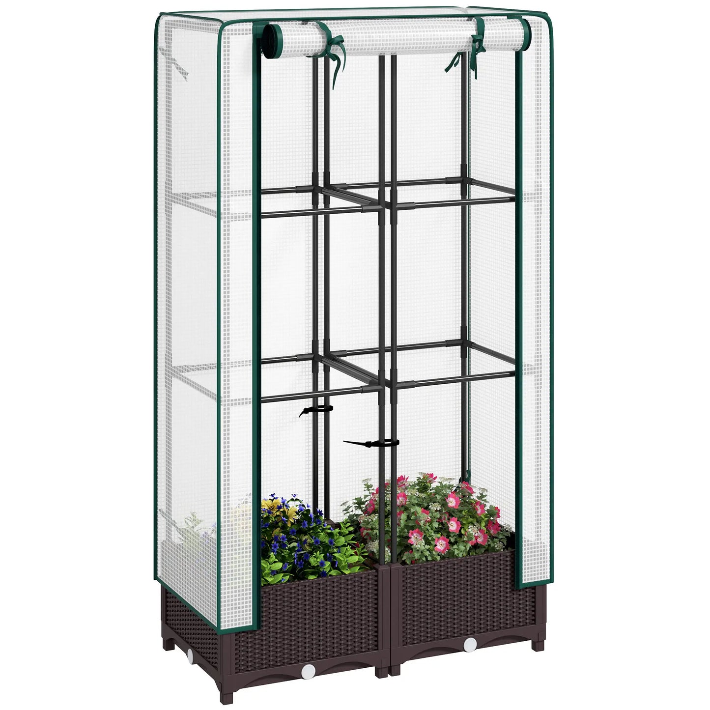 Raised Garden Bed Kit with Trellis, PE Cover, Zipper Door, 31.5 x 15.7 x 48.8 Inch, Brown Raised Garden Beds at Gallery Canada