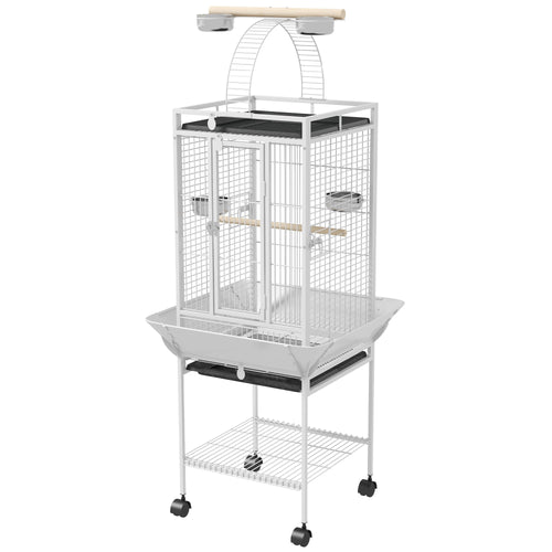 61.5 Inch Bird Cage Parakeet House for Cockatiel with Stand, Pull Out Tray, Play Top, Storage Shelf, Wood Perch, Food Container