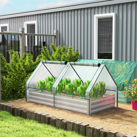 6' x 3' Metal Planter Box with Cover, Raised Garden Bed, Clear and Silver, Silver Raised Garden Beds Clear and Silver at Gallery Canada