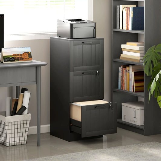 3 Drawer Filing Cabinet with Lock, Adjustable Hanging Bars, Black Office Cabinets & Cupboards Black at Gallery Canada