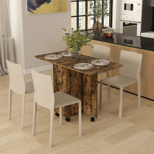 Drop Leaf Dining Table, Mobile Folding Table With Drawers, Rustic Brown, Brown Bar Tables & Dining Tables Rustic Brown at Gallery Canada