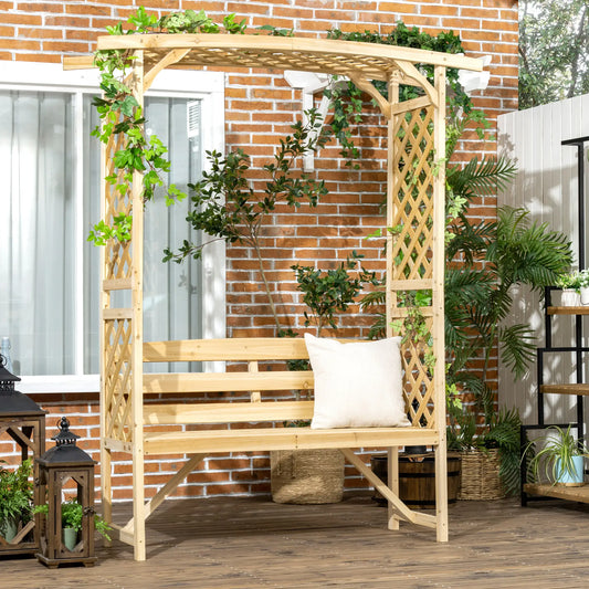 Wooden Garden Arch with Bench, Arbor Trellis for Climbing Plants, Natural