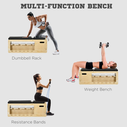 Wooden Workout Bench with Dumbbell Rack and Resistance Bands, Adjustable Incline Weight Bench for Home Gym at Gallery Canada