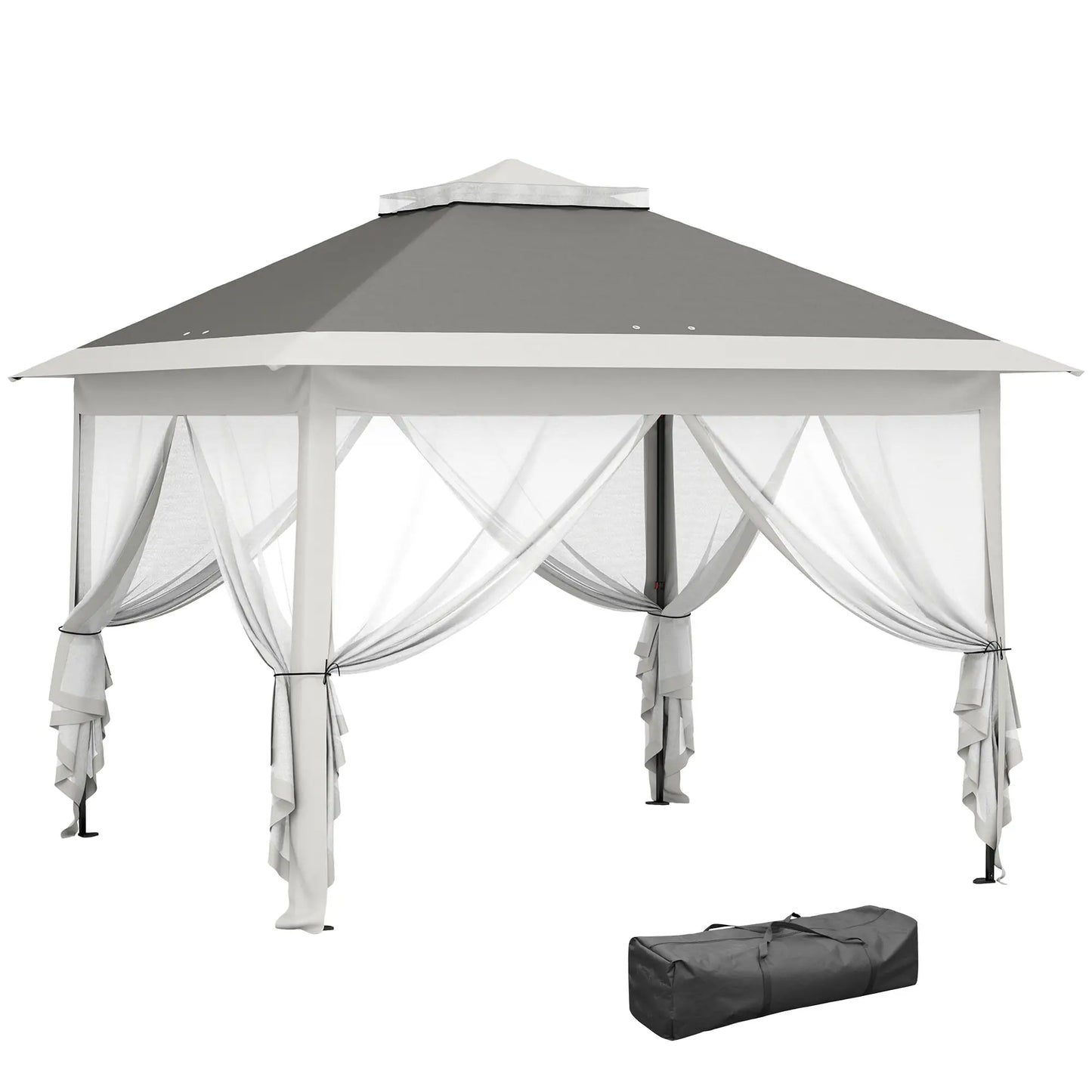 11' x 11' Pop Up Gazebo, Double Roof, Adjustable Canopy Tent, Dark Grey Pop Up Canopies at Gallery Canada