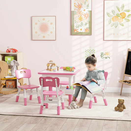 5 Pc Toddler Table and Chair Set, Adjustable Height, Pink Kids Table Sets Pink at Gallery Canada