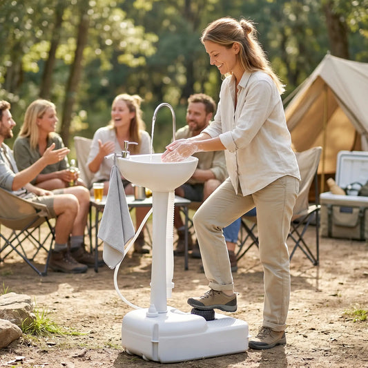 Portable Camping Sink, 17L Water Tank, Soap Dispenser, Towel Holder Camping Sinks Light Grey at Gallery Canada