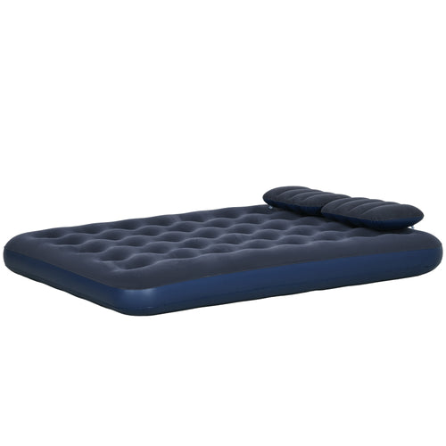 Queen Size Air Mattress Camping Air Bed with 2 Pillows and Hand Pump, Blue