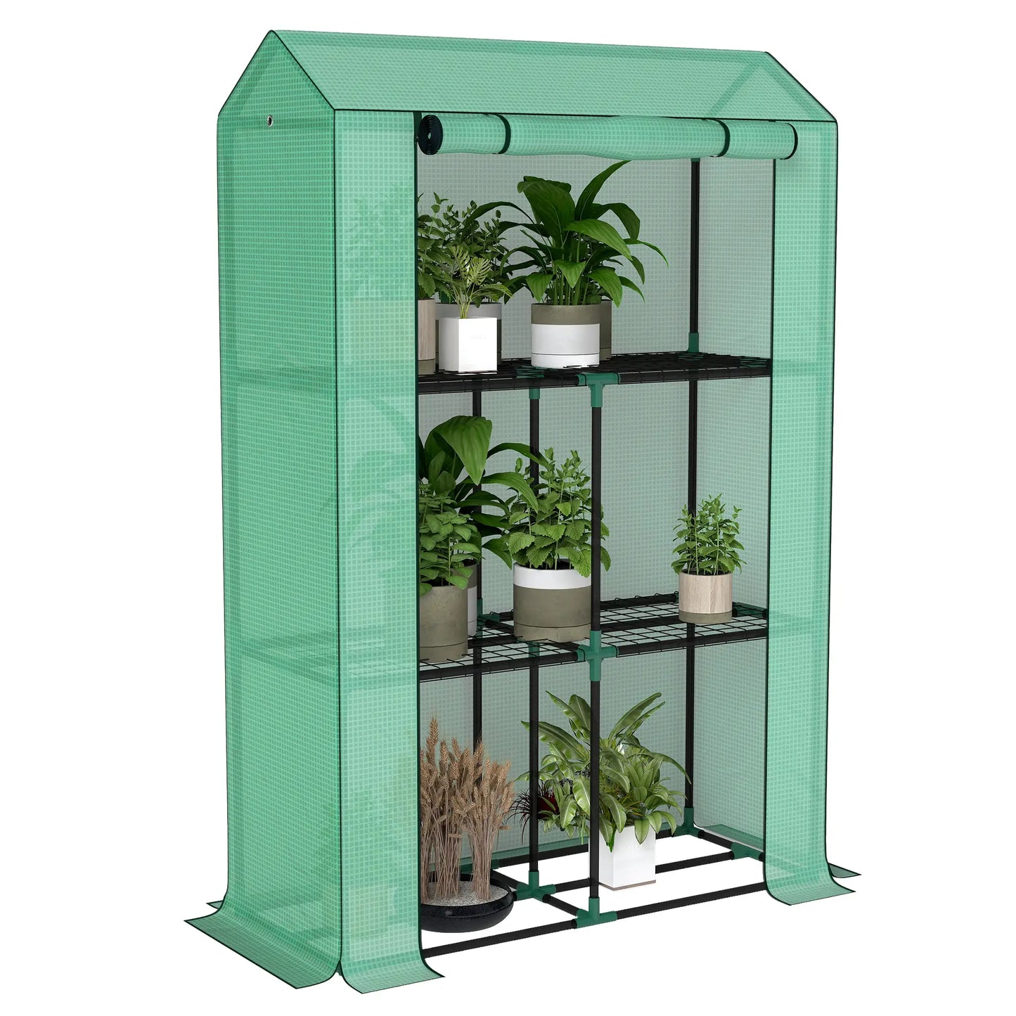 Mini Greenhouse, 3 Tier Shelves, 3 Roll-Up Doors, Indoor Outdoor, Green Greenhouses at Gallery Canada