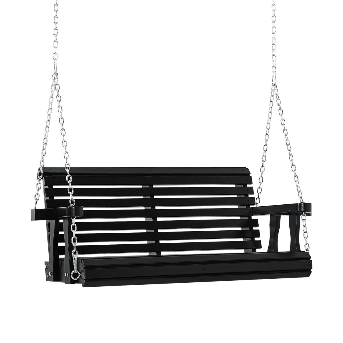 2 Seater Porch Swing Wooden Patio Chair with Cup Holder, Black Hanging Porch Swings at Gallery Canada