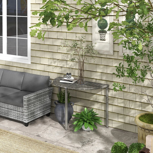 Half Round Side Table, PE Rattan Coffee Table, Metal Frame, Grey Patio Side Tables Grey at Gallery Canada