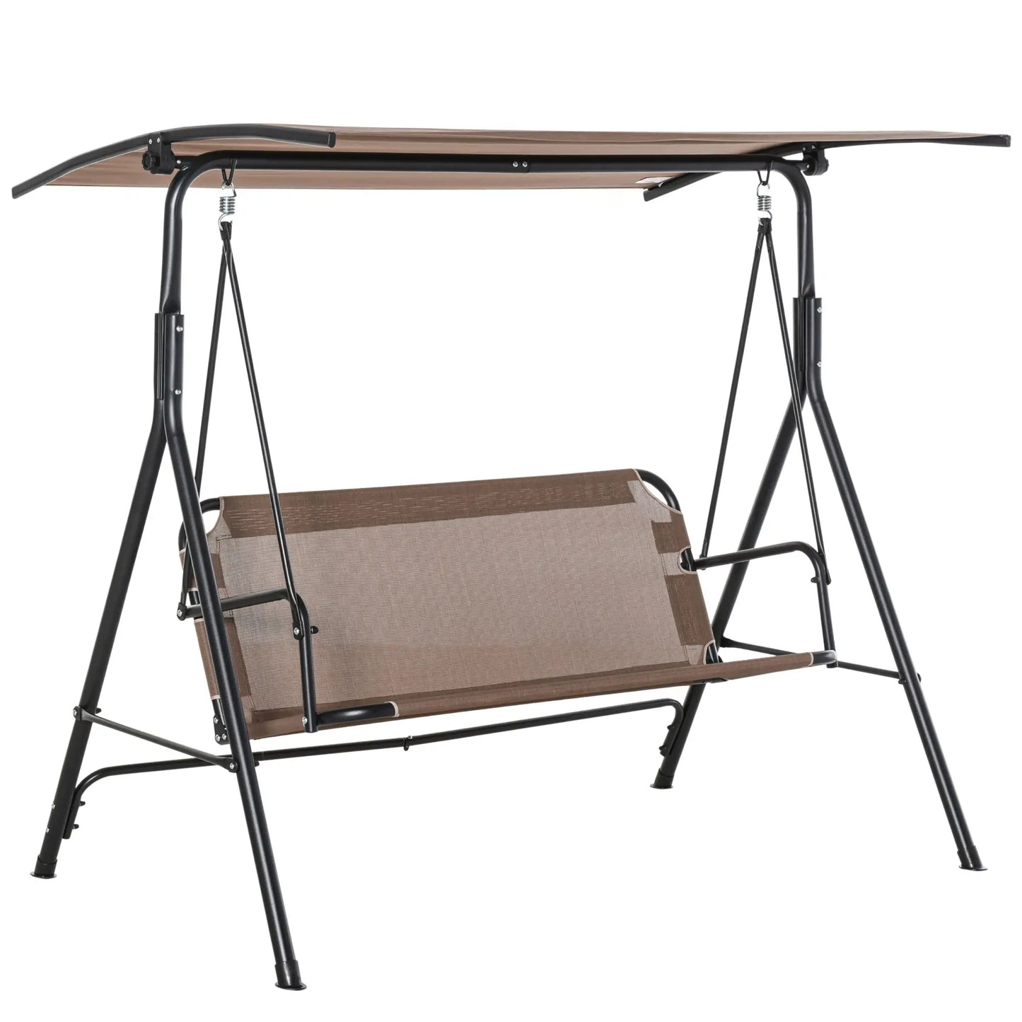 2-Person Porch Swing Chair, Adjustable Canopy, Breathable Seat, Brown Patio Swings with Stand at Gallery Canada