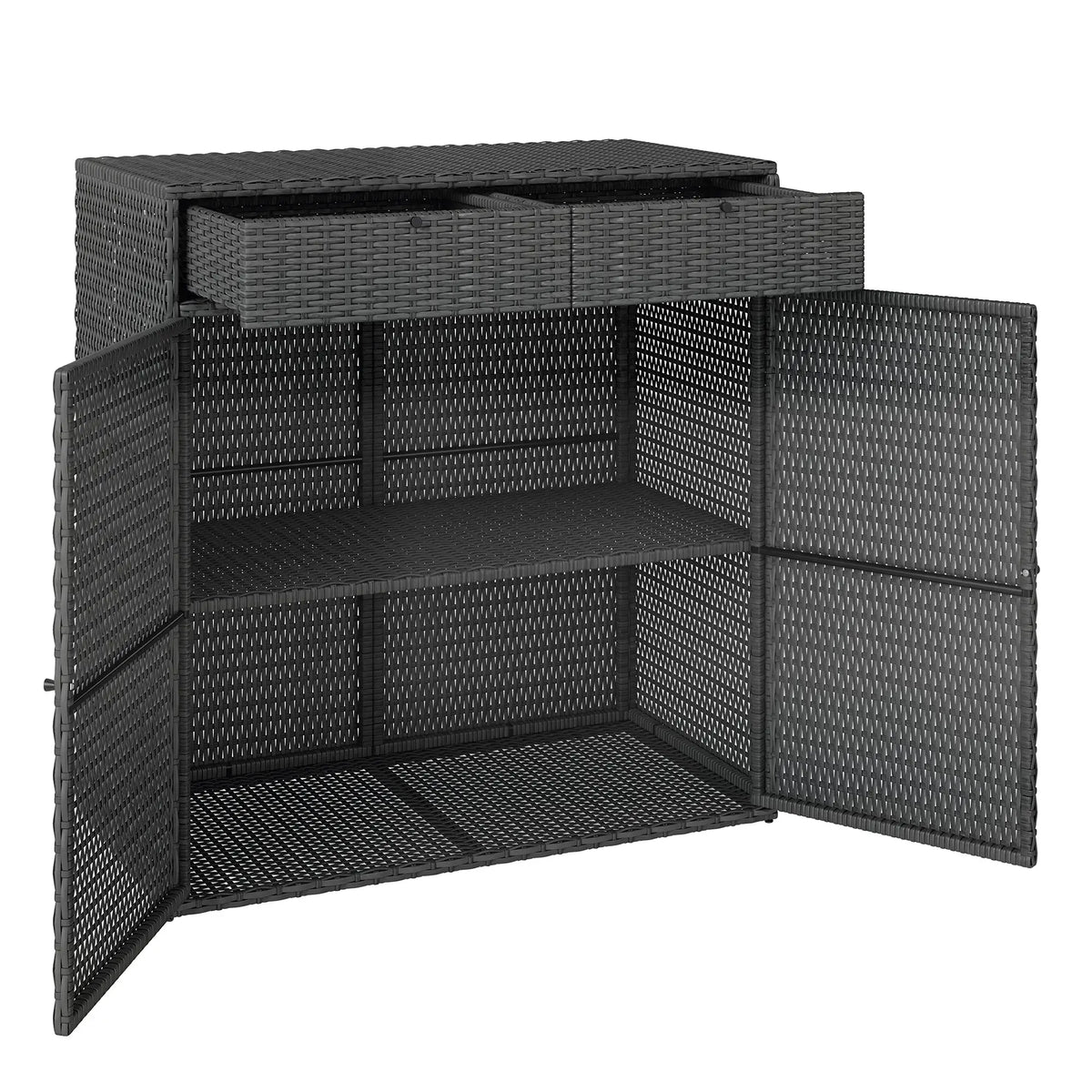Wicker Outdoor Storage Cabinet, 2 Doors, Drawers, 2-Tier Shelf, Dark Grey Patio Storage Boxes at Gallery Canada