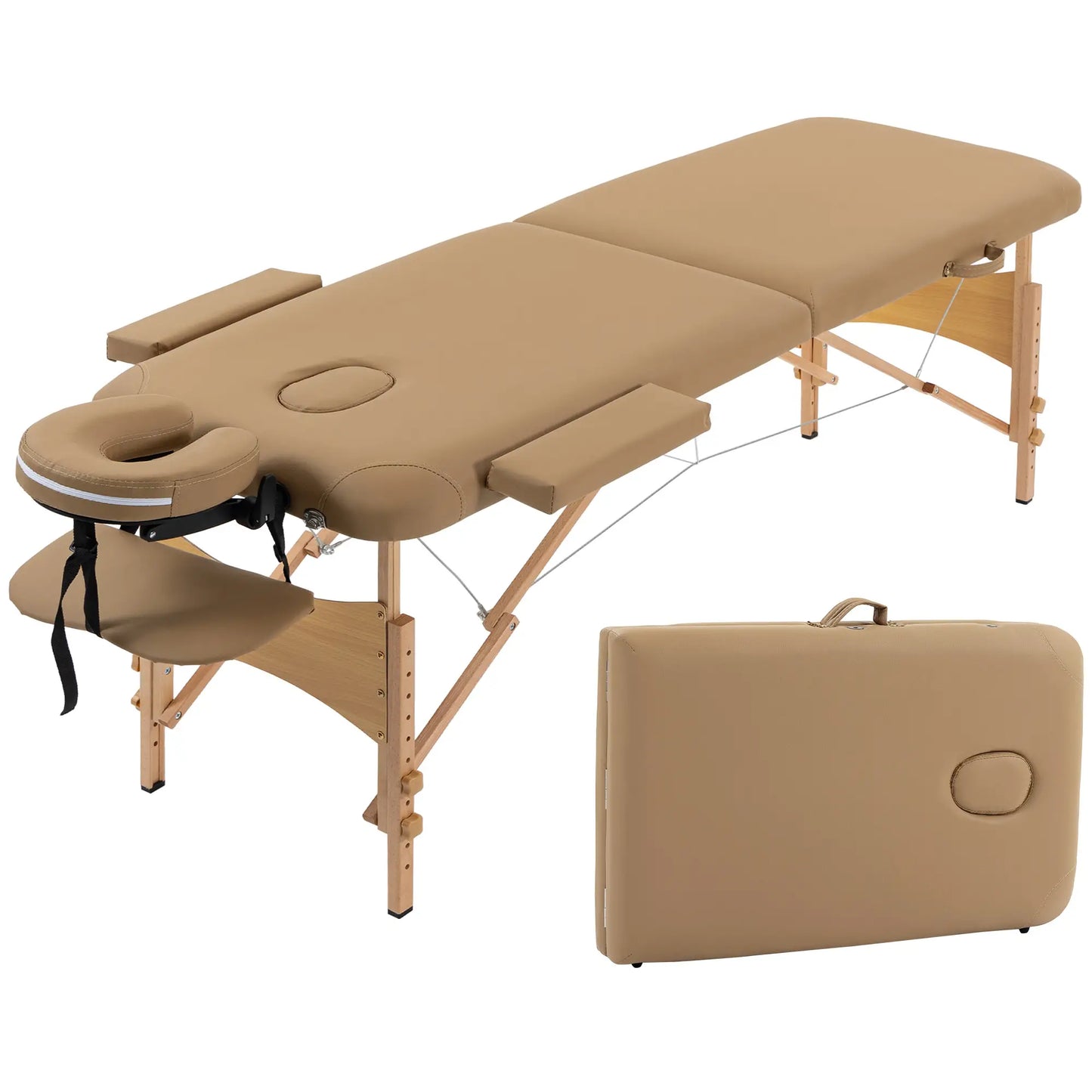 Height Adjustable Professional Salon Spa Facial Couch Bed, Portable Folding Massage Table, Light Brown
