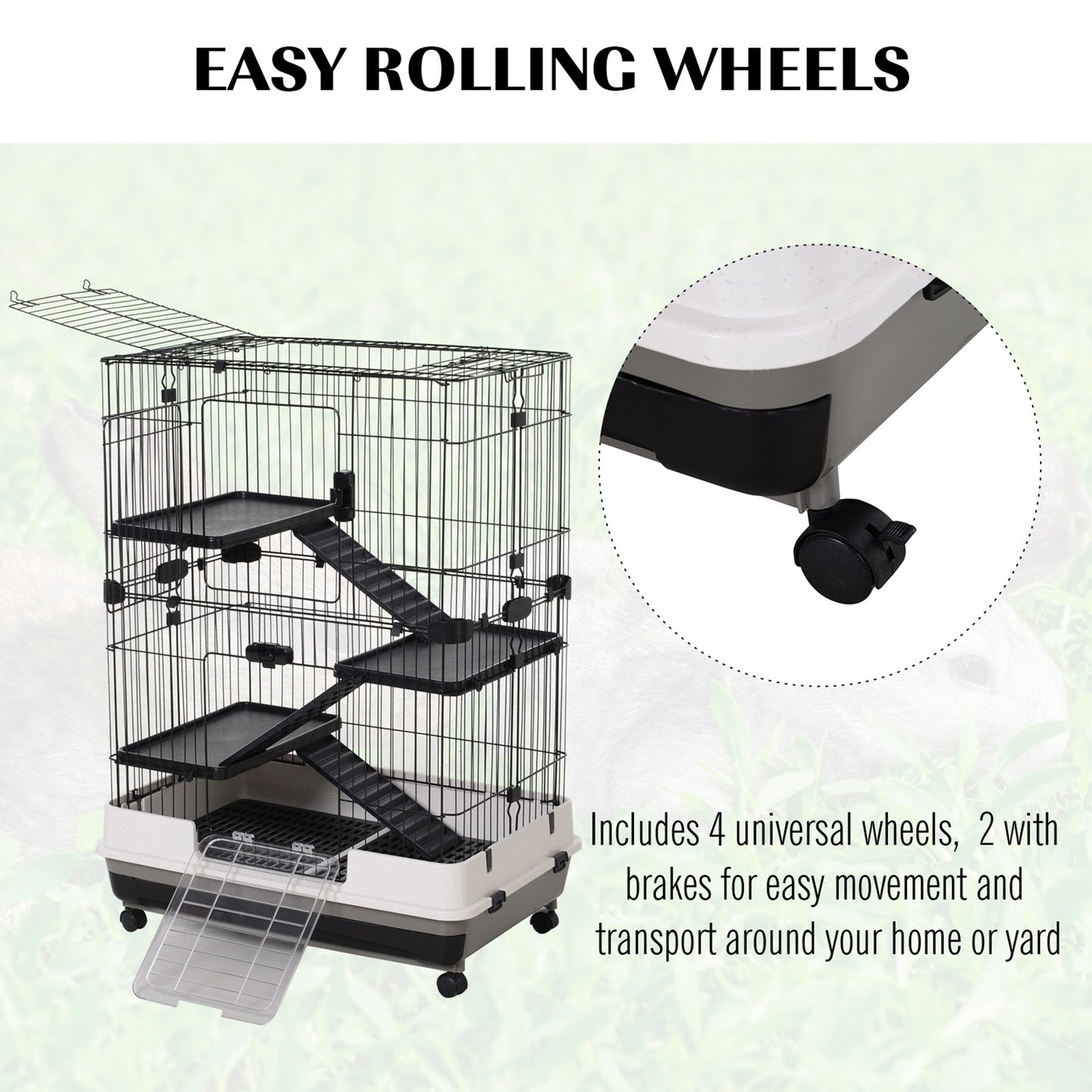 32"L 4-Level Small Animal Cage Rabbit Hutch with Universal Lockable Wheels, Slide-out Tray for Bunny, Chinchillas, Ferret, Black at Gallery Canada