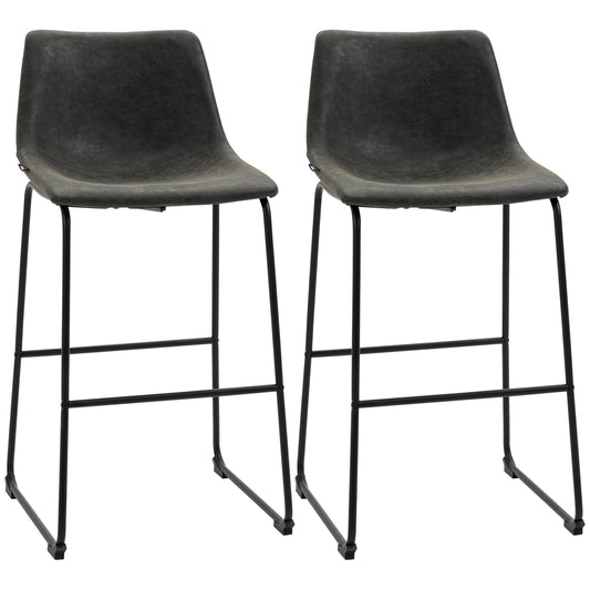 Bar Height Bar Stools Set of 2, Vintage PU Leather Bar Chairs, Kitchen Stools with Footrest for Home Bar, Dark Grey - Gallery Canada